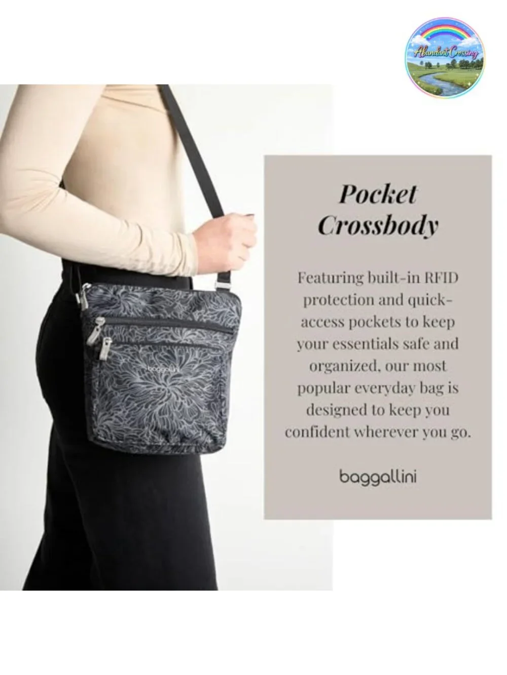 Small Lightweight Nylon Crossbody Bag with RFID Protection and Adjustable Strap